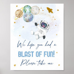 Affiche Astronaut Space Blue Gold Blast Of Fun Favour Sign