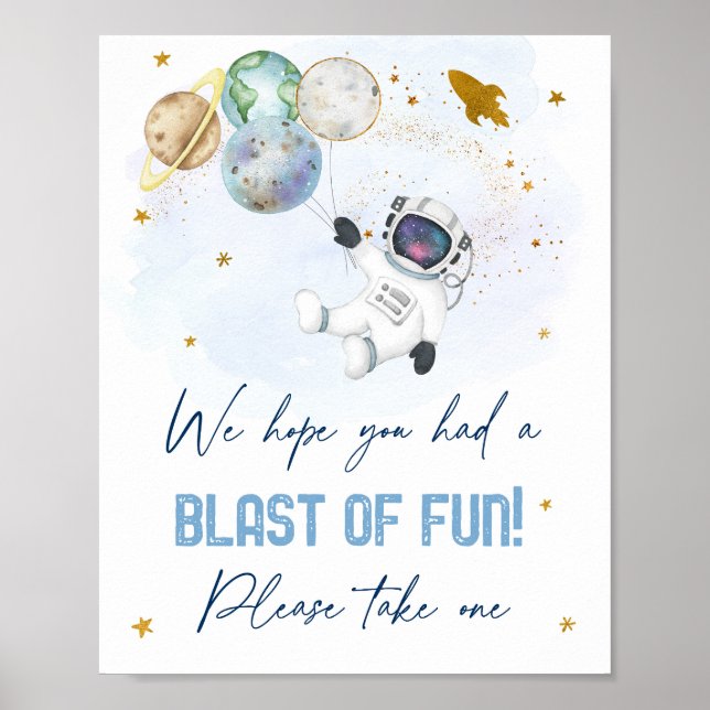 Affiche Astronaut Space Blue Gold Blast Of Fun Favour Sign (Devant)