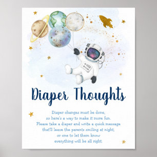 Affiche Astronaut Space Blue Gold Diaper Thoughts Sign