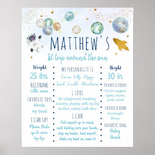 Affiche Astronaut Space Blue Gold Premier anniversaire