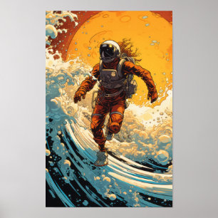 Affiche Astronaut Steampunk Surf en Sci-Fi Surréalisme P