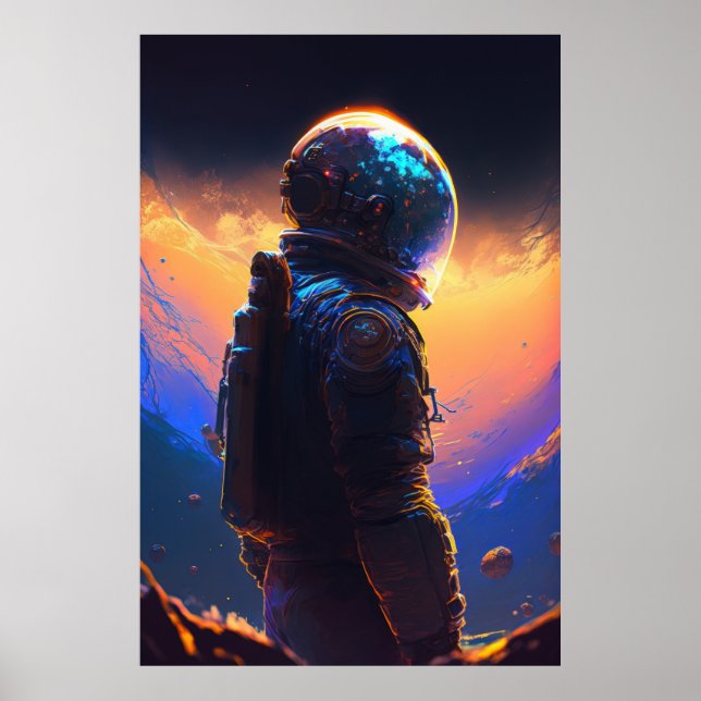 Affiche Astronaut World Discovery Peinture Univers Humain (Devant)