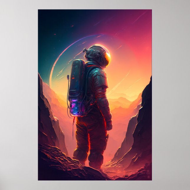 Affiche Astronaut World Discovery Peinture Univers Humain (Devant)