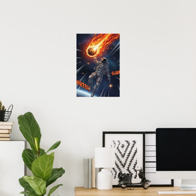 Affiche Astronaute Attrape un Météore dans un Rêve Cosmiqu (Bureau à domicile)