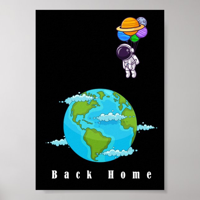 Affiche astronaute avec ballon | Art moderne multicolore (Devant)