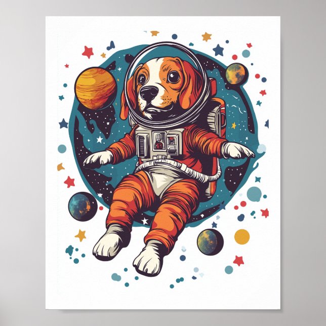 Affiche Astronaute Beagle � Chien Explorateur Spatial (Devant)