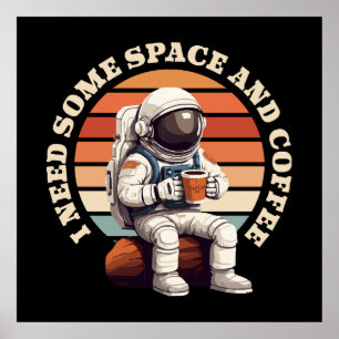 Affiche Astronaute buvant du café