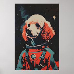 Affiche Astronaute Caniche, Impression Rétro Canic
