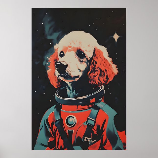 Affiche Astronaute Caniche, Impression Rétro Canic (Devant)