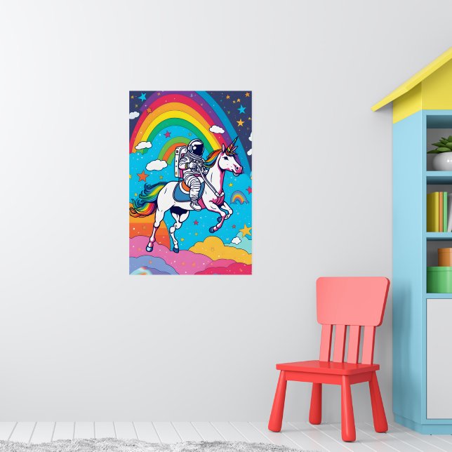 Affiche Astronaute chevauchant une licorne - Arc-en-ciel m (Pépinière 1)