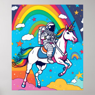 Affiche Astronaute chevauchant une licorne sur le nuage da