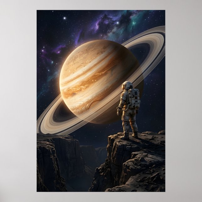 Affiche Astronaute contemplant Saturne (Devant)