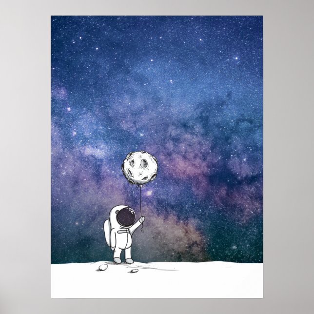 Affiche Astronaute dans l'espace avec ballon de lune cosmo (Devant)