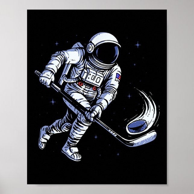 Affiche Astronaute de hockey spatial jouant en gravité zér (Devant)
