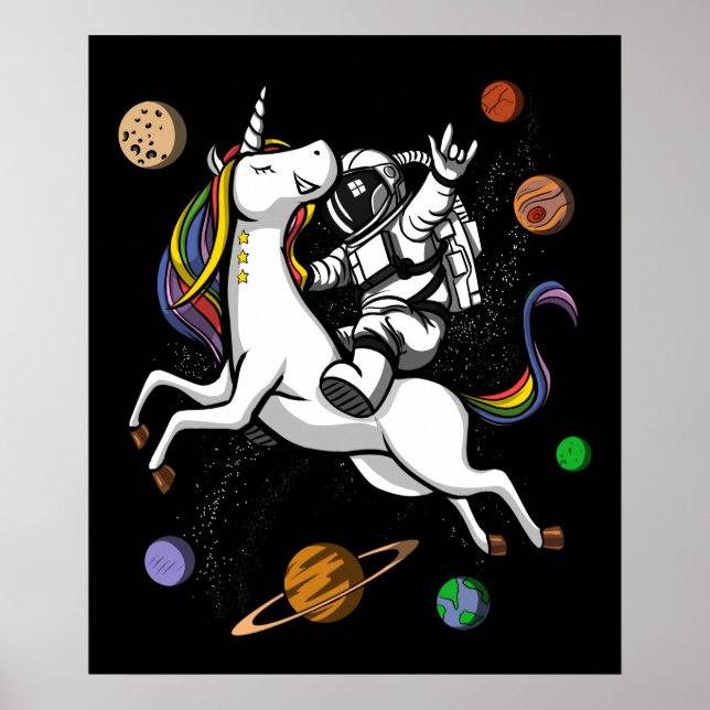 Affiche Astronaute de l'espace chevauchant la licorne magi (Devant)