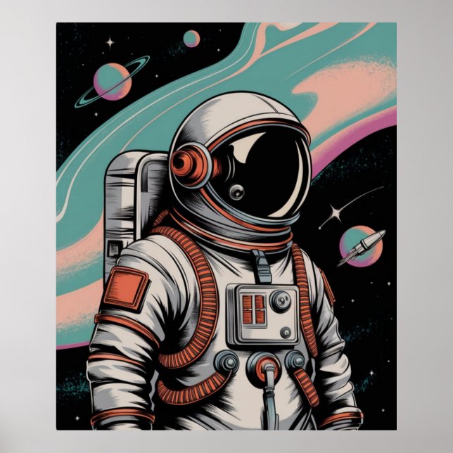 Affiche Astronaute de l'espace vintage (Devant)