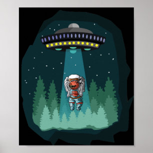 Affiche Astronaute Dinosaure UFO T-Rex