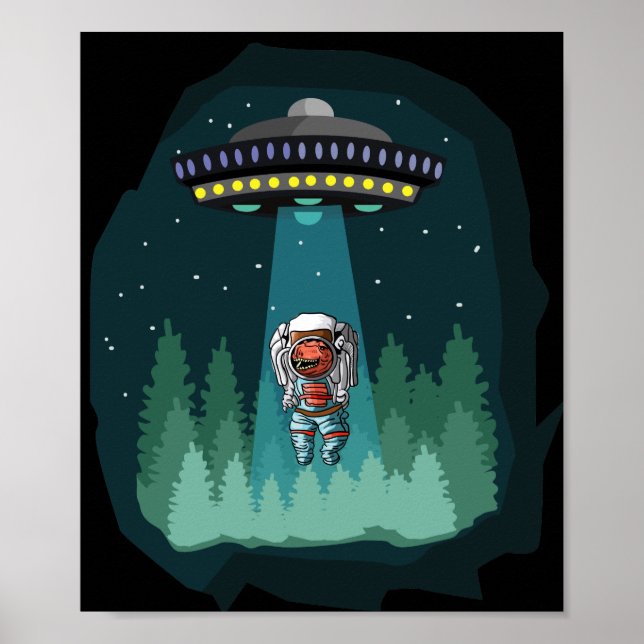 Affiche Astronaute Dinosaure UFO T-Rex (Devant)