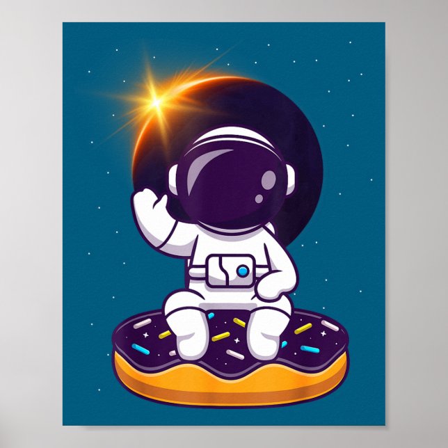 Affiche Astronaute Drôle Éclipse Totale de Soleil Beignet (Devant)