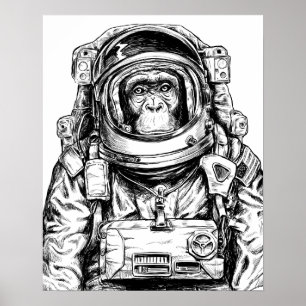 Affiche Astronaute du singe tiré à la main
