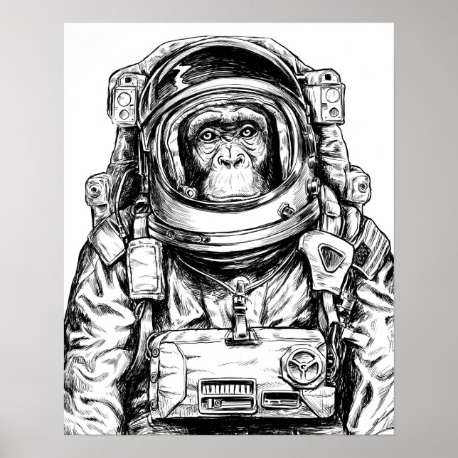 Affiche Astronaute du singe tiré à la main (Devant)
