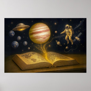Affiche Astronaute flotte d'un livre de contes cosmique