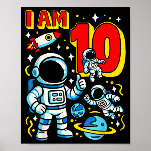 Affiche Astronaute j'ai 10 ans garçon d'anniversaire 10ème