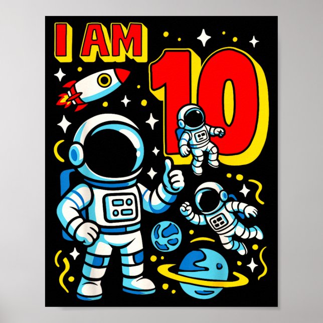 Affiche Astronaute j'ai 10 ans garçon d'anniversaire 10ème (Devant)