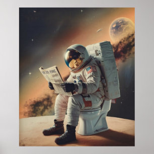 Affiche Astronaute lit le journal