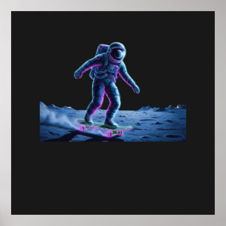 Affiche Astronaute néon faisant du skateboard sur la Lune