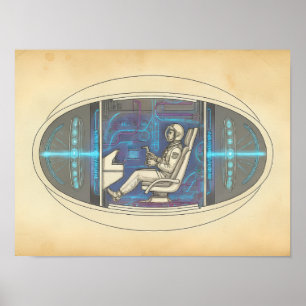 Affiche Astronaute Rétro dans un PAN Futuriste