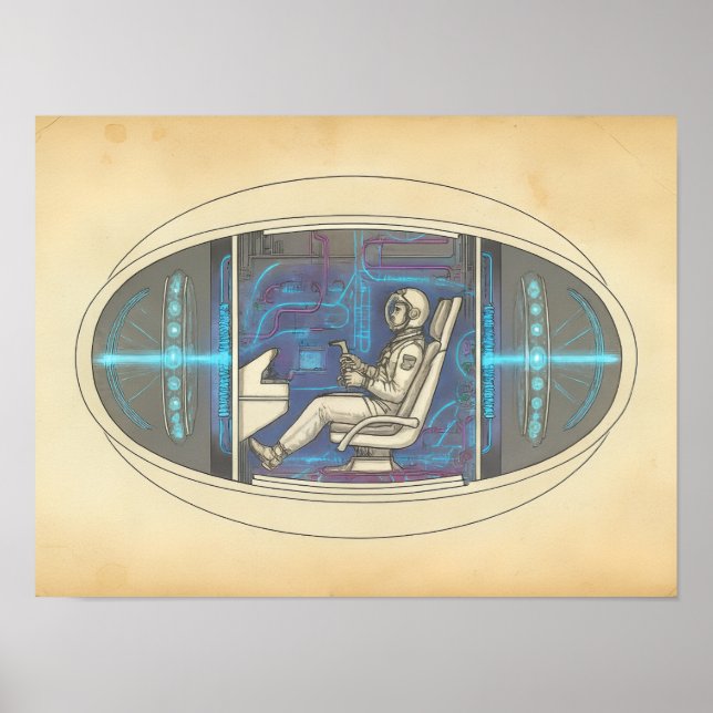 Affiche Astronaute Rétro dans un PAN Futuriste (Devant)