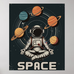 Affiche Astronaute Rétro Médite dans l'Espace