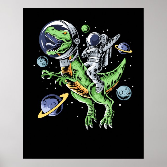 Affiche Astronaute Riding T-Rex Dinosaur Astro T-Rex Space (Devant)