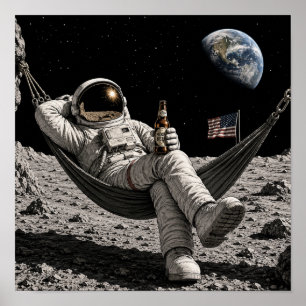 Affiche Astronaute se détendant avec de la bière sur la Lu