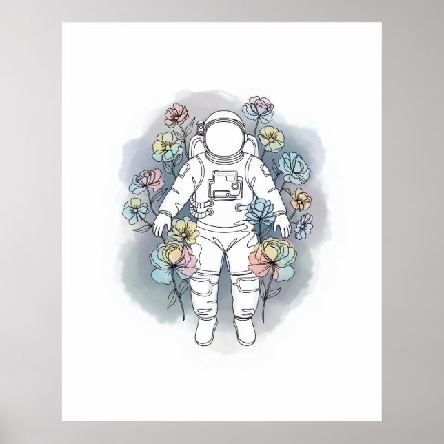 Affiche astronaute simple une ligne art continu (Devant)