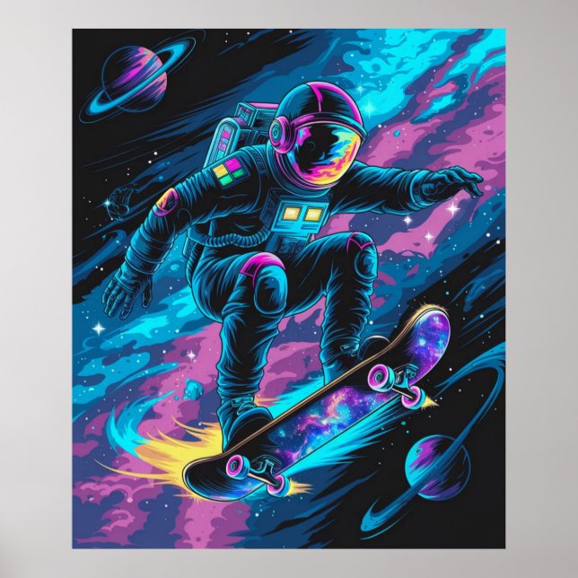 Affiche Astronaute sur un Skateboard (Devant)