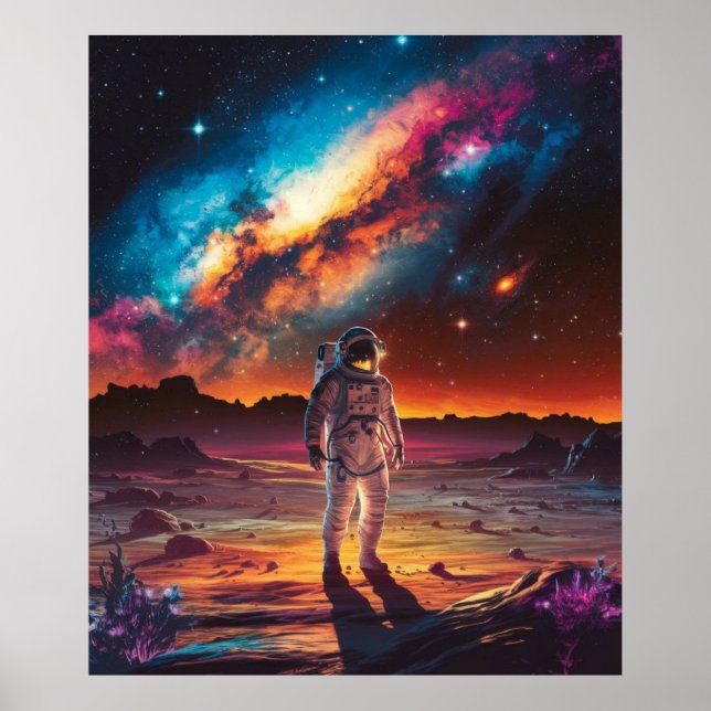 Affiche Astronaute sur une planète dans l'espace (Devant)