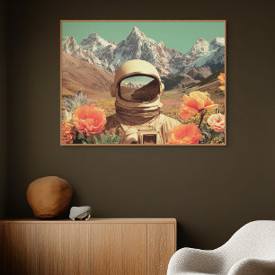 Affiche Astronaute Surréaliste Dans Un Champ De Fleurs