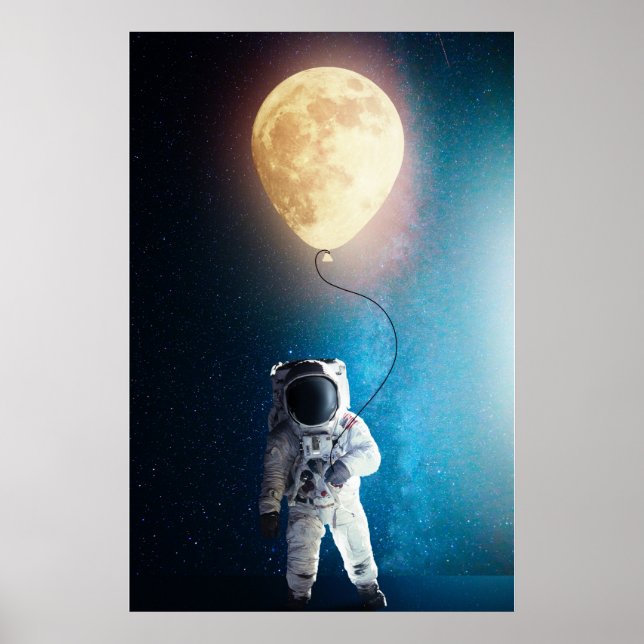 Affiche astronaute tenant un ballon de lune (Devant)