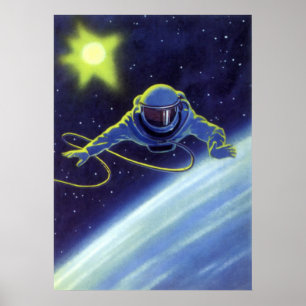 Affiche Astronaute vintage de la science-fiction sur une