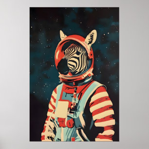 Affiche Astronaute Zèbre, Impression Rétro Zèbre,