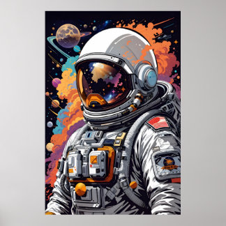 Affiche Astronautes Dans L'Espace