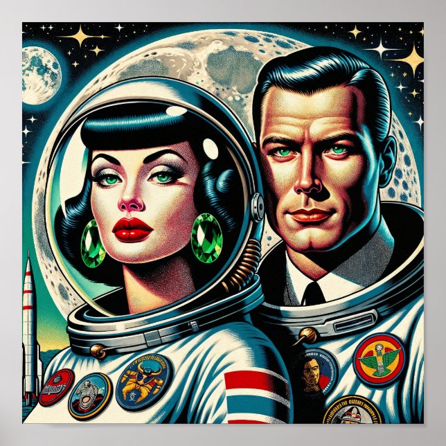 Affiche Astronautes de l'espace rétro (Devant)