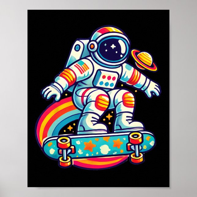 Affiche Astronautes faisant du skateboard dans l'espace ak (Devant)