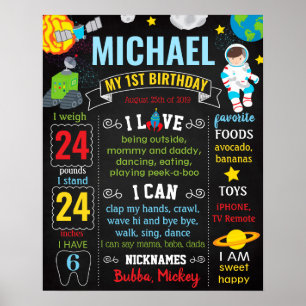 Affiche Astronauts Space Birthday chalk board