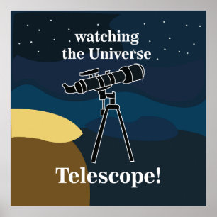Affiche Astronomie au télescope ciel nocturne observateur