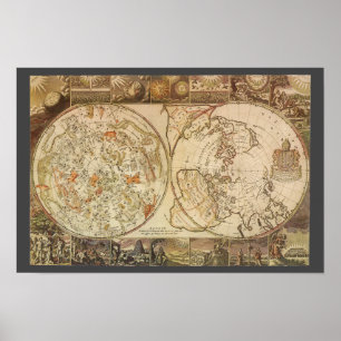 Affiche Astronomie Vintage, Carte Planisphère Céleste