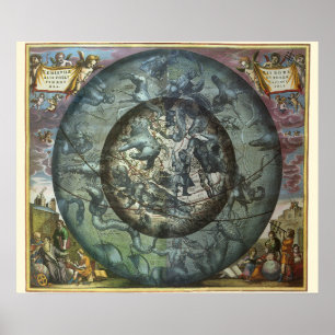 Affiche Astronomie Vintage Constellation Céleste du Nord