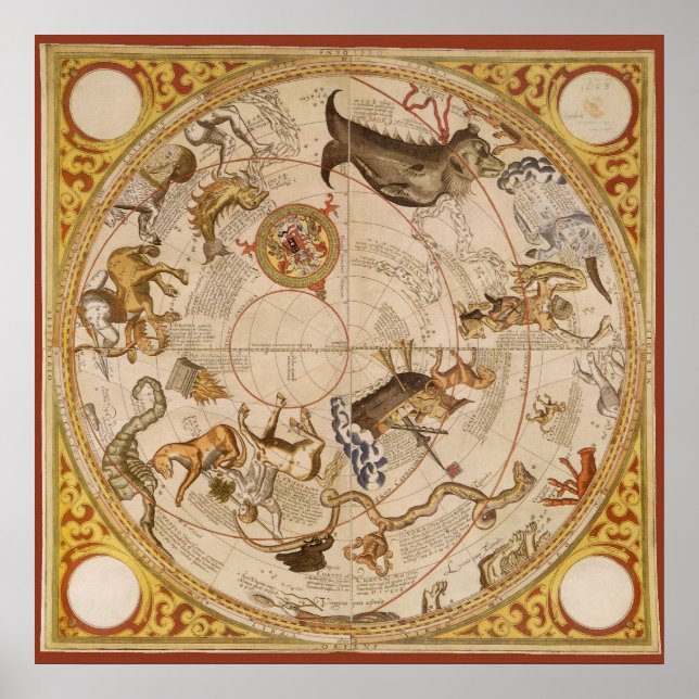 Affiche Astronomie vintage, Planisphère Céleste Carte des  (Devant)